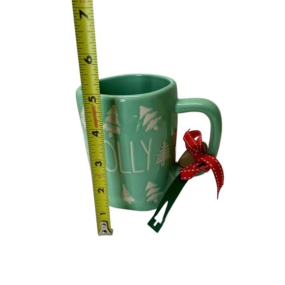 Rae Dunn Artisan "Jolly" Green Ceramic Holiday Mug White Christmas Tree 16 Oz - Picture 7 of 7